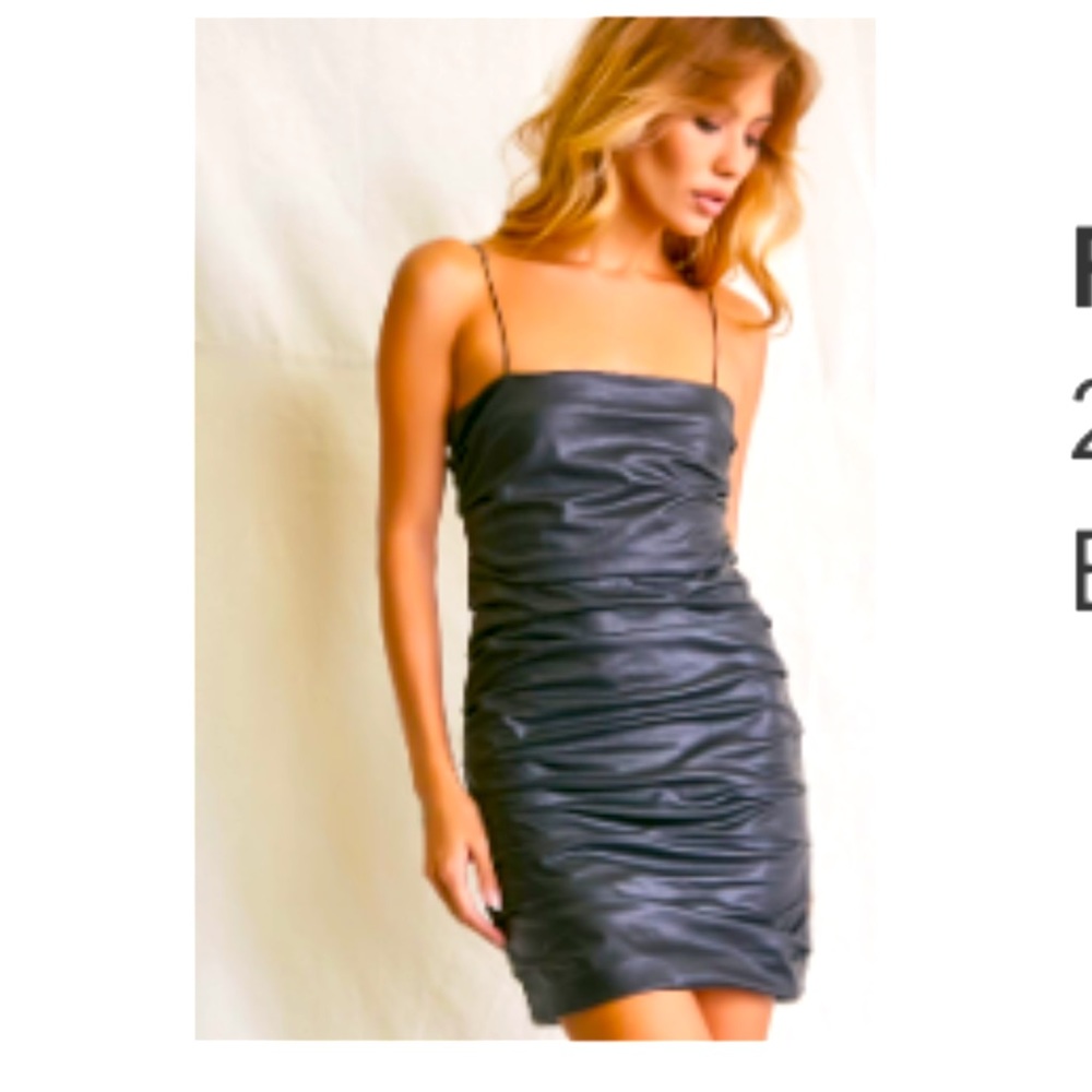 Ruched Faux Leather Mini Dress